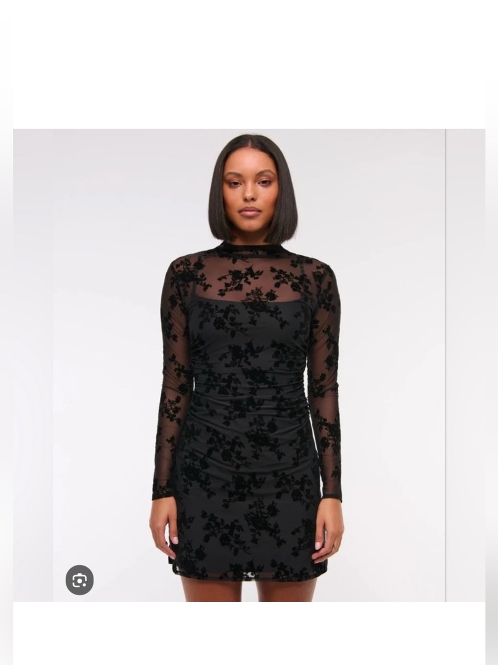 Abercrombie & Fitch Black Floral Mesh Long Sleeve Dress